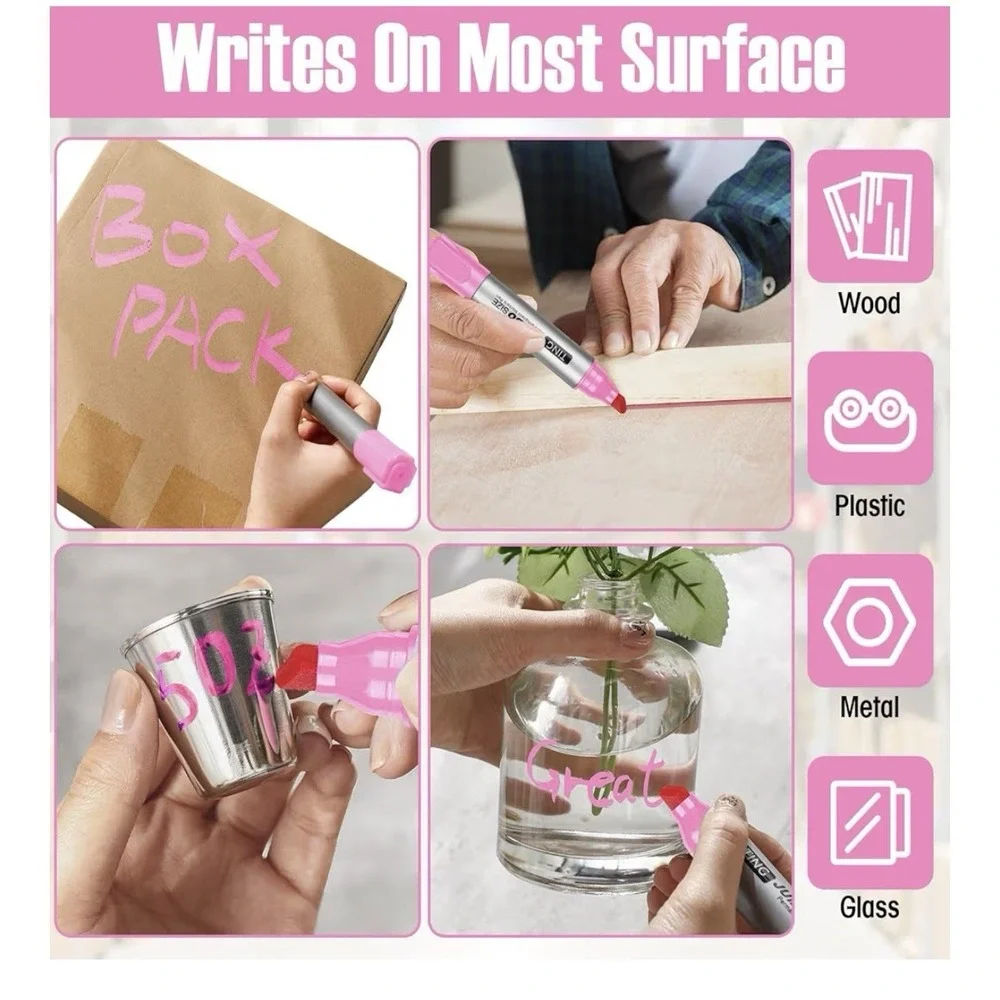 10 Pack Jumbo Permanent Markers Bulk Large Chisel Tip Permanent Markers Pink